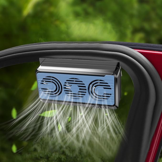 Car Solar Powered Exhaust Fan Torcarvh Car Window Exhaust Fan 180° Vehicle Ventilation Fan Car Radiator Cooling Fan Air Vent Cooler Ventilation System with Three Air Outlet (Black-Blue)