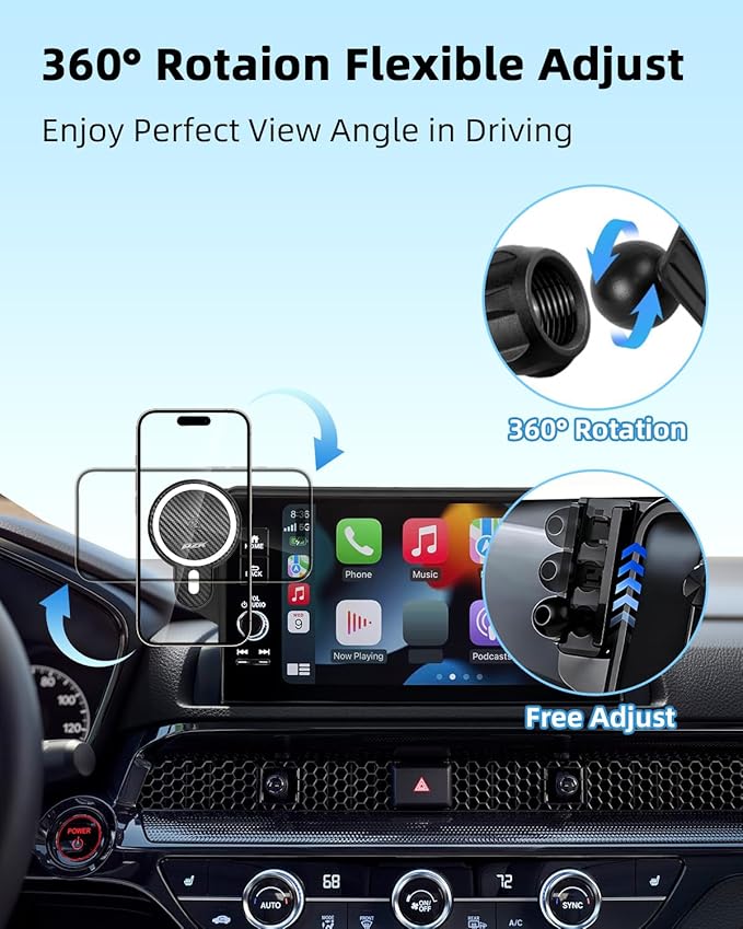 PZK Car Phone Holder for Toyota Camry 2021-2024 LE/SE/SE Nightshade/TRD Accessories 7-Inch Screen Fixed Clip Magnetic 15W Fast Wireless Charger Car Phone Mount 360° Rotation (Not Fit 9-Inch)