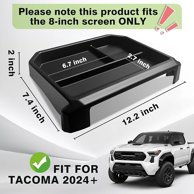 Muslogy Dashboard Storage Box & Center Console Organizer Compatible with 2024 Tacoma Accessories 8-inch Screen & Middle Console Storage Box ABS Material with Anti-Slip Mats