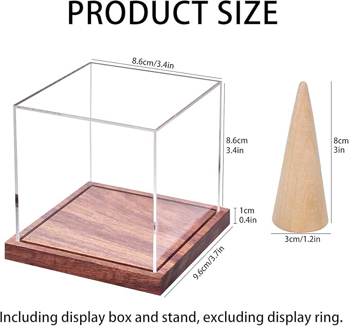 LITY Championship Ring Display Case, No Assembly Required Clear Acrylic Single Ring Holder with Wooden Stand Base for Sports Baseball Fan UV Protection(1 Pack)