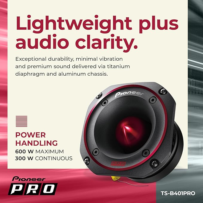 PIONEER P.R.O. Series TS-B401PRO 4" Speakers (Pair) 500W Max, Perfect for High-SPL Builds and Pro-Level Car Audio, Bullet Style Tweeter