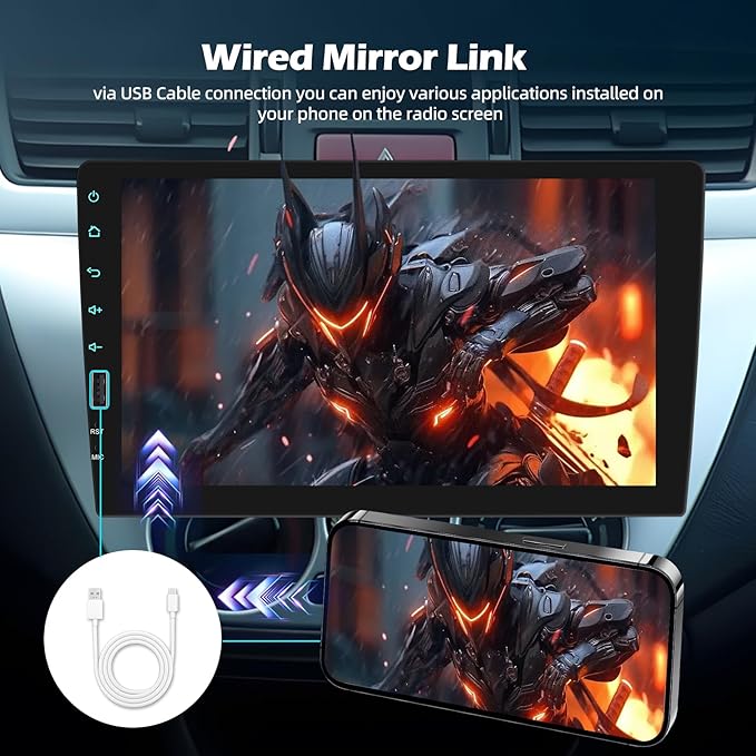 Single Din Car Stereo with Mirror Link for Android/iOS, 9 inch Touch Screen Car Radio with Bluetooth FM/EQ/USB Fast Charging/Multiple UI/SWC/Backup Camera+ Built-in Mic