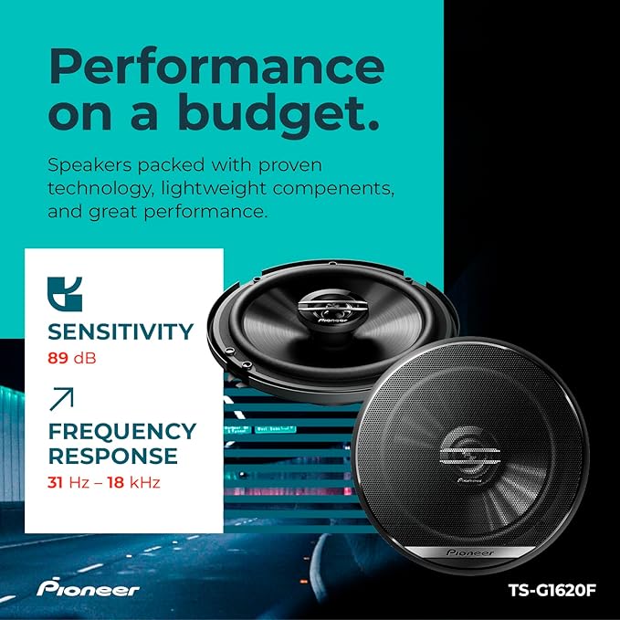 PIONEER G-Series TS-G1620F 6.5” 2-Way Speakers (Pair) – 300W Max, Balanced Sound + Smooth Treble, Great Stock Replacement, High-Efficiency Speaker Designed for OEM Power