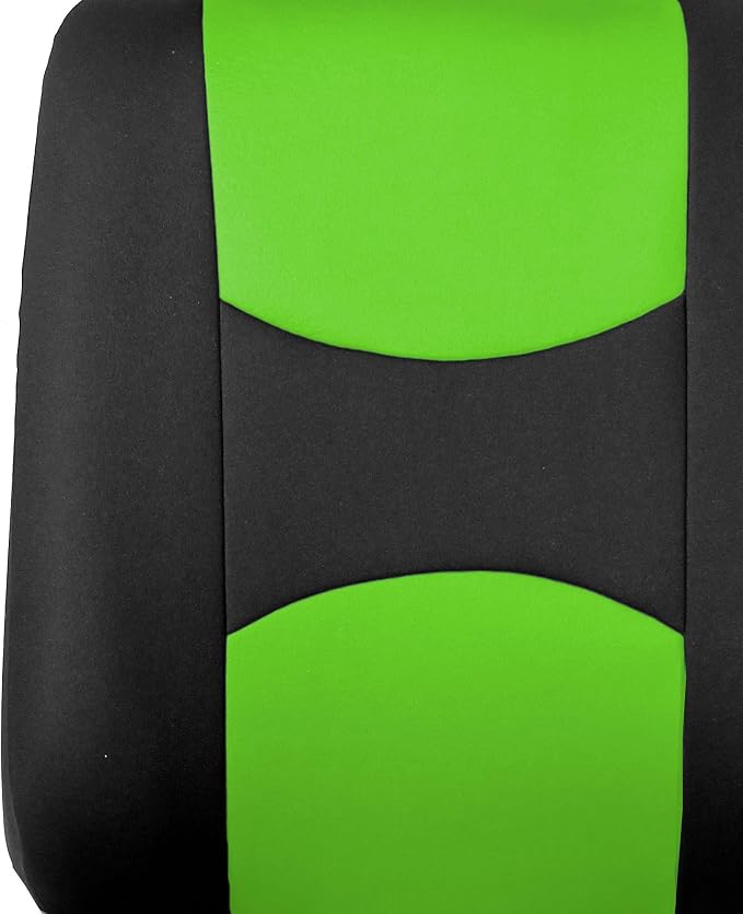 FH Group Car Seat Covers Flat Cloth Front Seats Only Green Automotive Seat Cover, Airbag Compatible Universal Fit Interior Accessories Cars Trucks SUV Combo Steering Wheel Cover & Seat Belt Pads