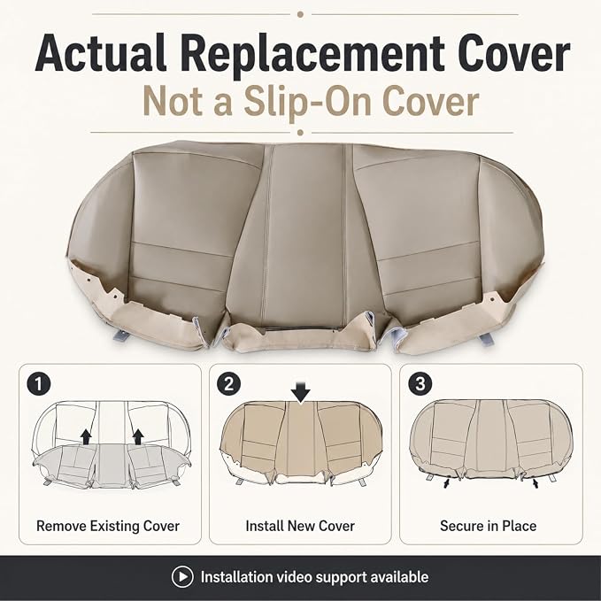 NLQR Back Car Seat Cover, Rear Bench Bottom Vinyl Cover Tan Compatible with Honda Accord 2008 2009 2010 2011 2012