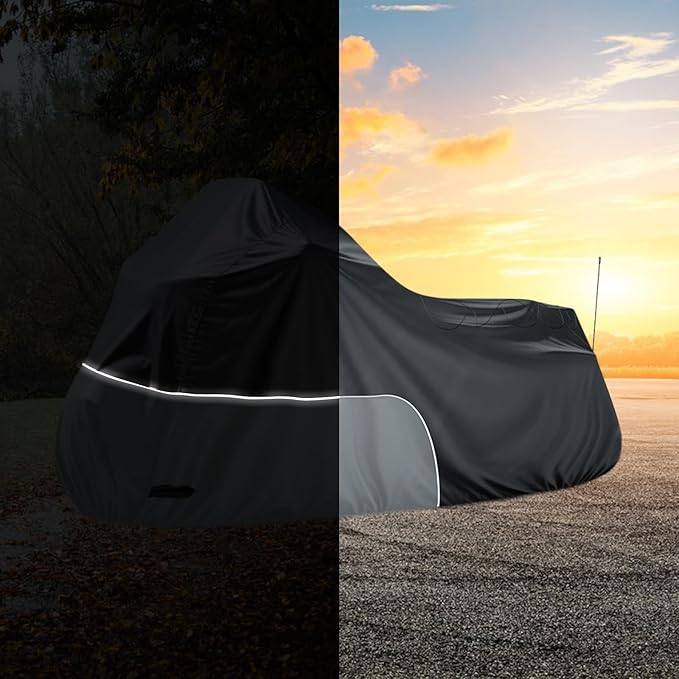 Motorcycle Cover fits for Harley Davidson Road King Road Glide Electra Glide Low Rider-ST HD Goldwing, All Weather Waterproof Cruiser Motorcycle Cover, Black&Grey