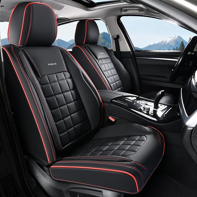 FLORICH Car Seat Covers Full Set, Leather Seat Covers for Cars, Waterproof Car Seat Protectors 5 Seats, Front and Rear Seat Covers for Cars, Automotive Seat Covers Protector Fit for Most Cars Trucks