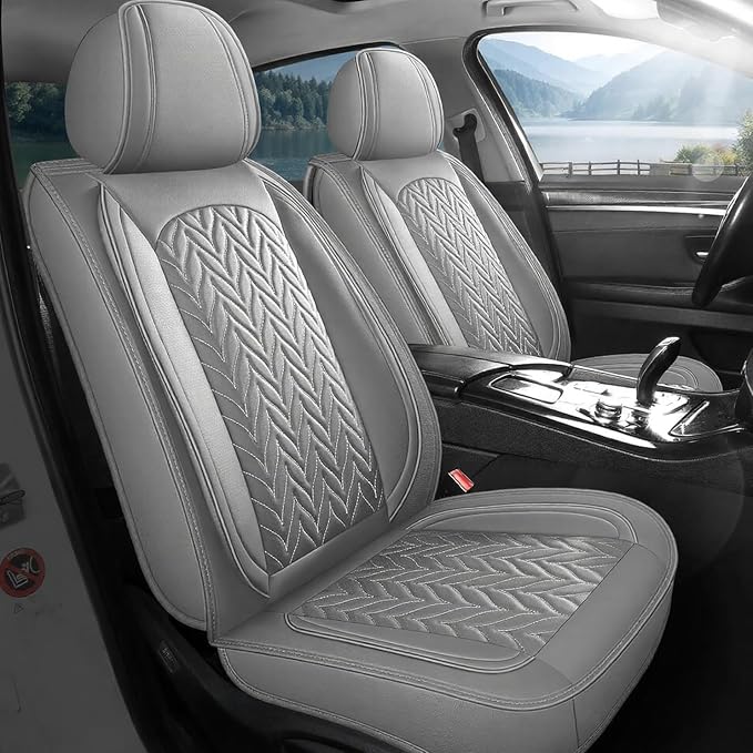 SCITOO Full Set Seat Covers,Universal Gray Seat Covers,Fit most Vehicle | Waterproof&Leather Car Seat Covers,Airbag-compatible,Detachable design, easy to install & remove,Fits for Chevrolet, For Ford