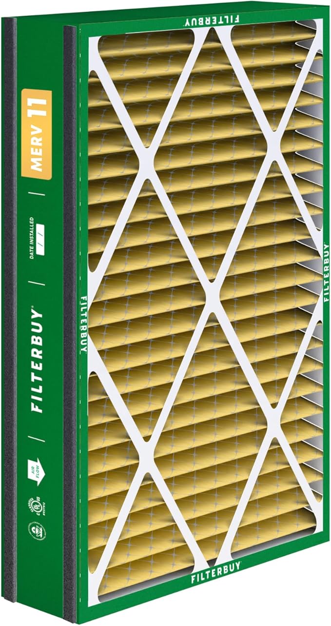 Filterbuy 16x25x5 Air Filter MERV 11 Superior Pet & Allergy Defense (1-Pack), Electrostatic Pleated HVAC AC Furnace Filters for Trion Air Bear 255649-105 and More (Actual Size: 15.63 x 24.13 x 4.88)