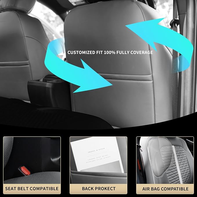 Car Seat Covers Fit for Toyota Tacoma 2016-2023 3rd Gen Double & Crew Cab SR SR5 Limited TRD Sport/Pro/Off Road Full Set,Waterproof Breathable Leather Full Coverage (Grey White)