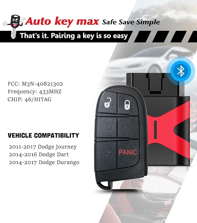 2 Programmable Key fob Scanner Tool, Easy DIY Programmer Kit Replacement for Smart Keyless Entry Remote Dodge Dart Charger Challenger M3N-40821302 (2 Remotes only 5 Button)