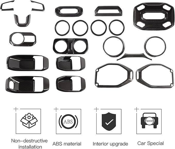 CheroCar 21PCS Full Set Interior Decoration Trim Kit for 2018-2026 Jeep Wrangler JL JLU & Gladiator JT Steering Button Frame, Air Conditioning Vent, Reading Light, Speaker (Carbon Fiber)