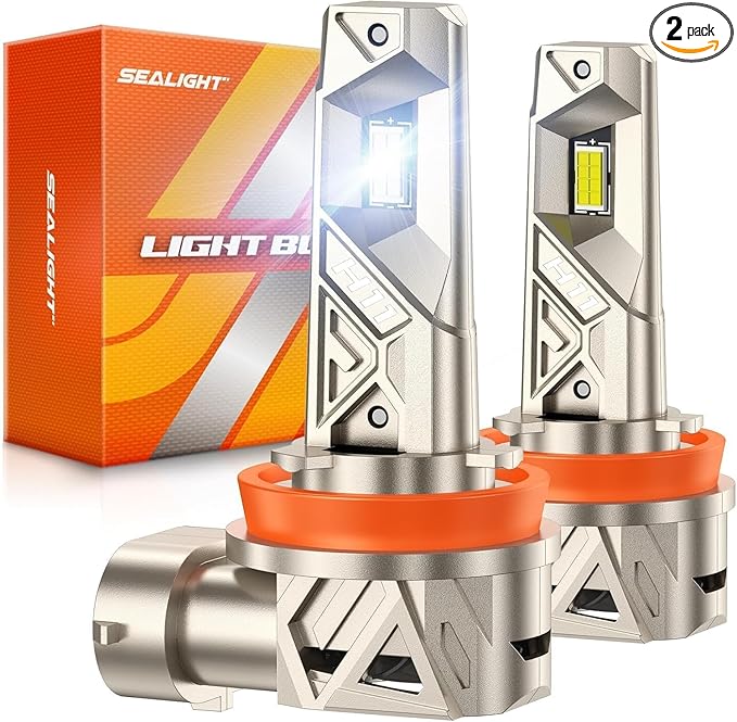 SEALIGHT H11/H8/H9 LED Bulbs, 96000LM 1000% Super Brighter, 6500K Cool White, Real 1:1 Size S6-Pro H16 Fog Light With Cooling Fan, Plug and Play, Pack of 2