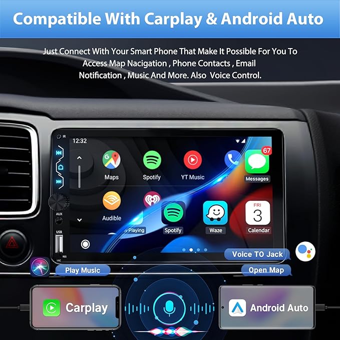 Double Din Car Stereo with Dash Cam,Compatible with Apple Carplay,Android Auto,7 inch Touch Screen Car Radio with Backup Camera Bluetooth Support Mirror Link Navigation FM Radio