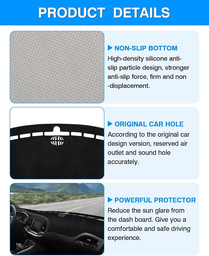 Autorder Dashboard Cover Mat for 2015-2024 Dodge Challenger Accessories Dash Cover Flannel Dash Mat Sunshade Glare UV Rays Protector