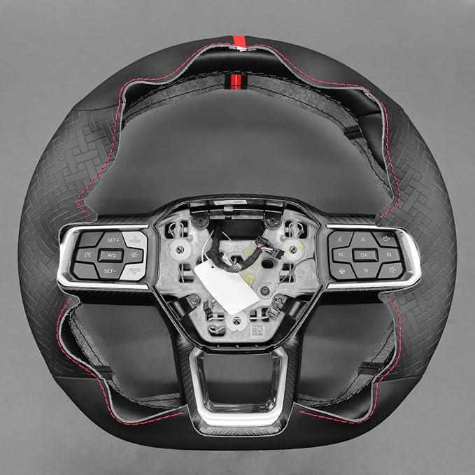 MEWANT Hand Stitch Black Solid Woven Embossed Artificial Leather Steering Wheel Cover for Ford Mustang 2024