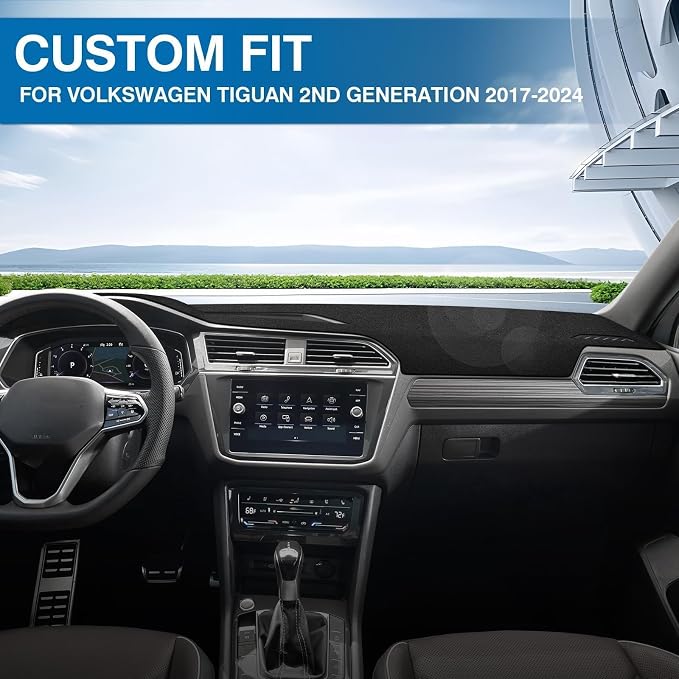 KUST Black Dash Cover for Volkswagen VW Tiguan 2017-2024 (S, SE, SEL, SEL Premium) Polyester Dashboard Cover Non-Slip Interior Accessories for Tiguan Custom Fit Dash Carpet No Glare
