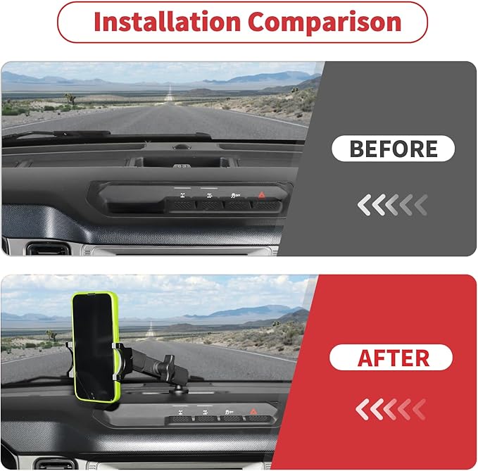 Linskip Dashboard Universal Metal Clamp Phone Mount & Holder for 2021-2025 2026 Ford Bronco Raptor & Bronco 2/4 Door, Rotates Vertical & Horizontal, Rugged Off-Road Stability