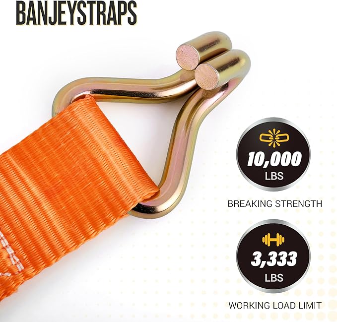 Heavy Duty Ratchet Straps, Corrosion-Resistant Ratchet & Fully Coated S Hooks - for Motorcycle Truck Cargo Tie Downs, 2" x 20ft - 4-Pack (Orange)