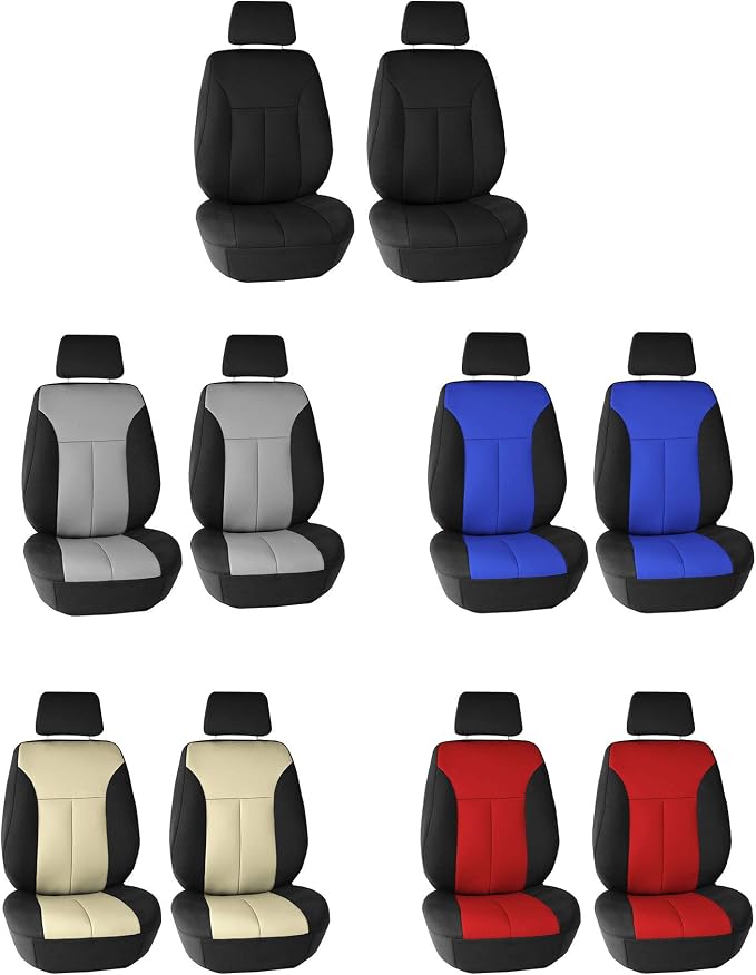 FH Group Front Set Neoprene Car Seat Cover for Low Back Seats with Removable Headrest, Universal Fit, Airbag Compatible, Seat Cover for SUV, Van, Black