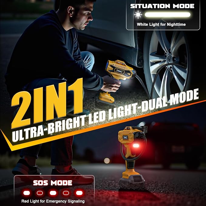DIYtoolifz Cordless Tire Inflator Air Compressor Compatible with Dewalt 20V Battery, 160PSI Portable Air Pump with Digital Pressure Gauge, Fast Inflation for Cars, Motorcycles, Bikes (Tool Onlyl)