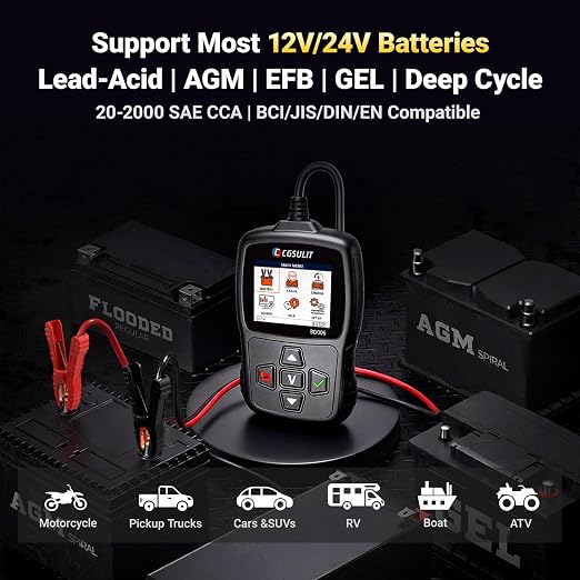 Car Battery Tester 12V/24V 20–2000CCA Automotive Battery Load Tester with Cranking & Alternator Test, 10-220Ah Pro Analyzer for Car Motorcycle Heavy Duty Truck SUV RV, Avoid Breakdown & Winter Ready