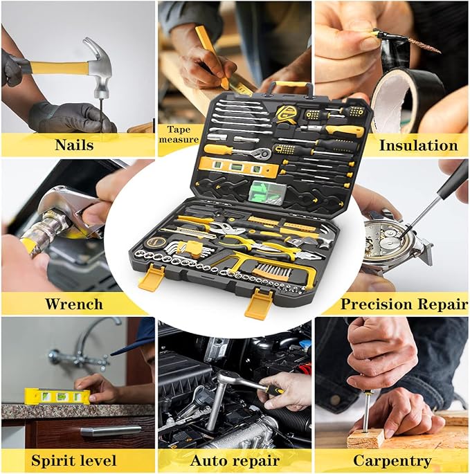 Liakai 168 Piece Socket Wrench Auto Repair Tool Combination Package Mixed Tool Set Hand Tool Kit with Plastic Toolbox Storage Case
