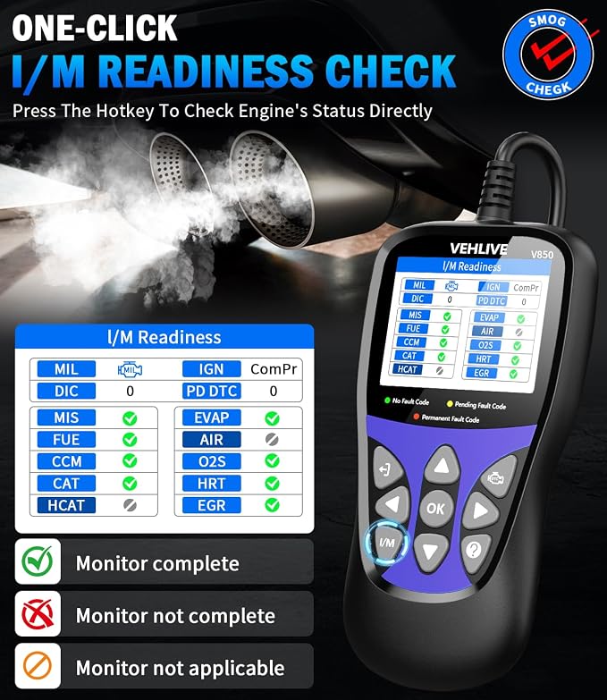OBD2 Scanner Diagnostic Tool, VEHLIVE V850 Car Code Reader for Check Engine Light with Reset, I/M Readiness, Battery Tester, Live Data, CAN Diagnostic Scan Tool for All OBDII Vehicles After 1996