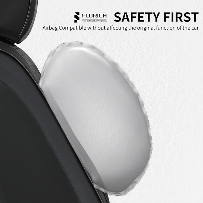 FLORICH Leather Cars Seat Covers Full Set, Waterproof Automotive Seat Covers Seats Full Wrapping Edge Seat Cushion Non-Slip Breathable Universal Fit for Most Car Truck SUV Seat Protection, Black
