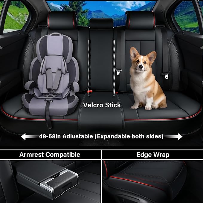 Coverado Car Seat Cover Front Seats, Red Seat Covers Front Seats, Nappa Leather Waterproof, Car Seat Cushion, Car Seat Protector Universal Fit Most Cars