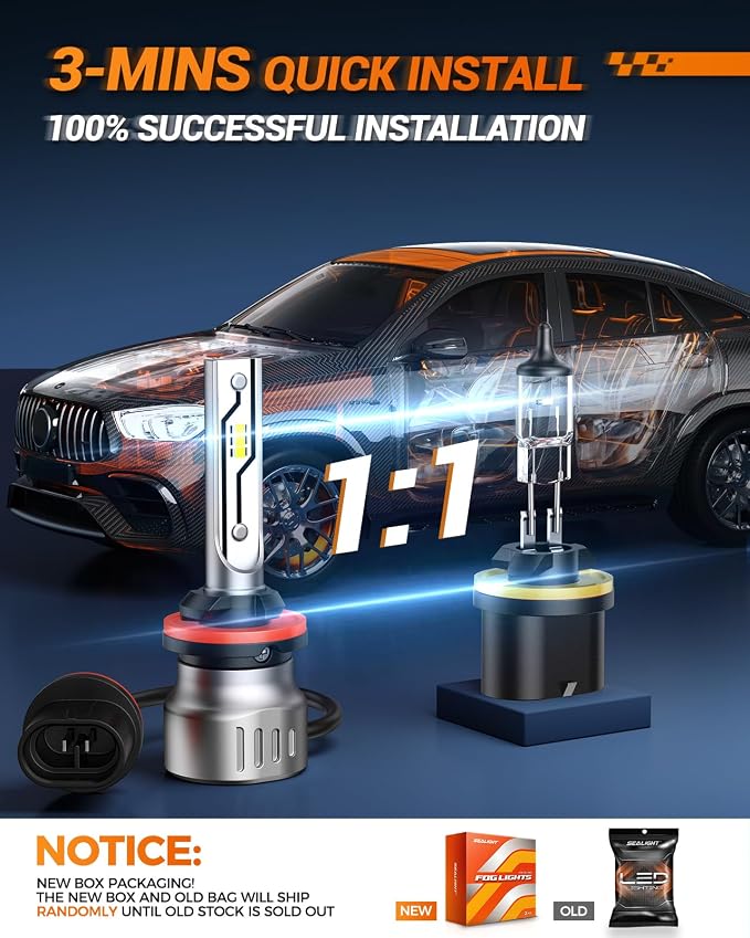 SEALIGHT 880 Fog Light Bulbs, 1:1 Size 885 893 899 880 Fog Lamps Upgrade, 12000 LM 6500 K Cool White Fog Lights or Daytime Running Lamp, Pack of 2