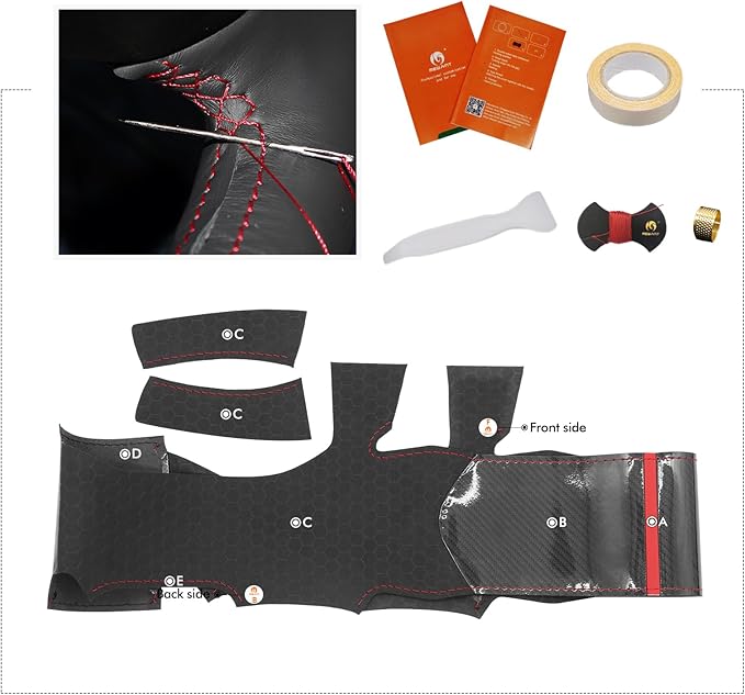 MEWANT Steering Wheel Cover Compatible with Toyota Tacoma 2024 / Tundra 2022-2024 / Sequoia 2023-2024 Hand-Stitched Carbon Fiber&Suede Steering Wheel Wrap