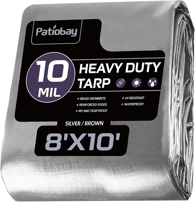 Tarp 8x10 Feet, 10 Mil Waterproof Tarps Heavy Duty with Grommets Every 23.6", Thick Plastic Tarp, UV Resistant Tear&Fade Resistant, Reinforced Edges for Outdoor Pool Camp Tent