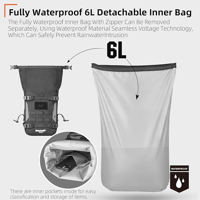 Motorcycle Crash Bar Bag 7L Waterproof Motorbike Side Pannier Bag with MOLLE System Tail Luggage for Adventure Touring Bikes Black 1pc