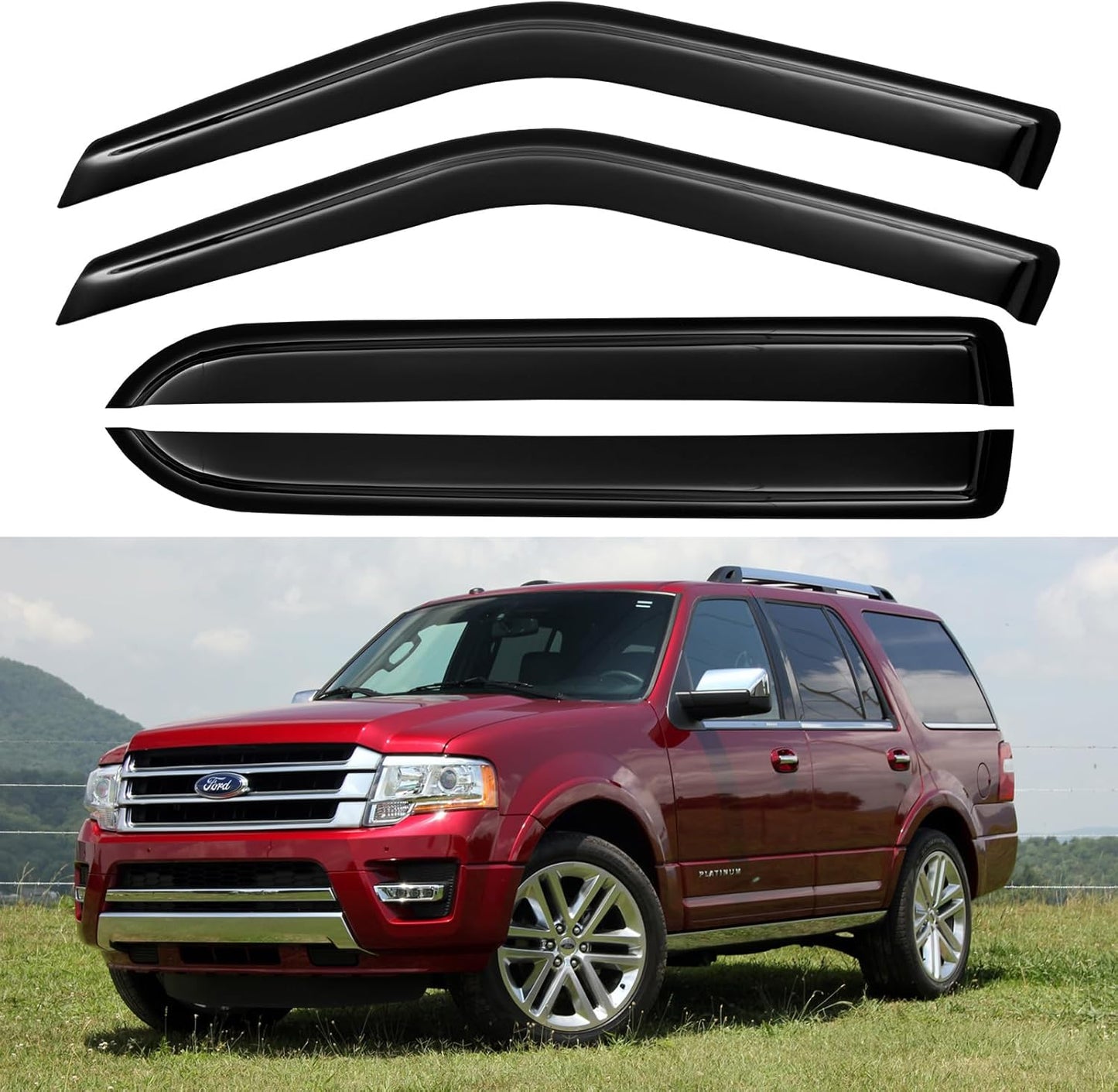Window Visors Rain Guards for 1997-2017 Ford Expedition, Out-Channel Window Vent Wind Deflectors Visors Shades for 2007-2017 Expedition XL, 1998-2017 Lincoln Navigator