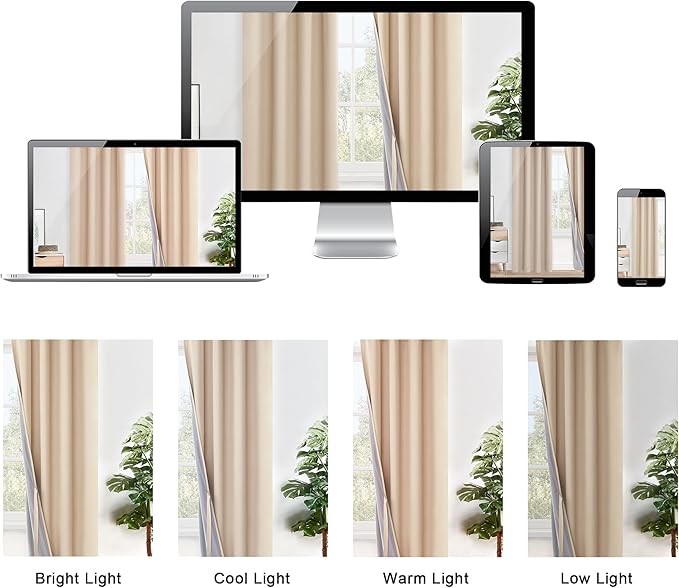 XWZO 100% Blackout Curtains 2 Panels Set - Thermal Insulated Black Liner Curtains, Noise Reducing and Heat Blocking Drapes for Bedroom and Studio Windows with Tiebacks, Biscotti Beige, W70 x L63