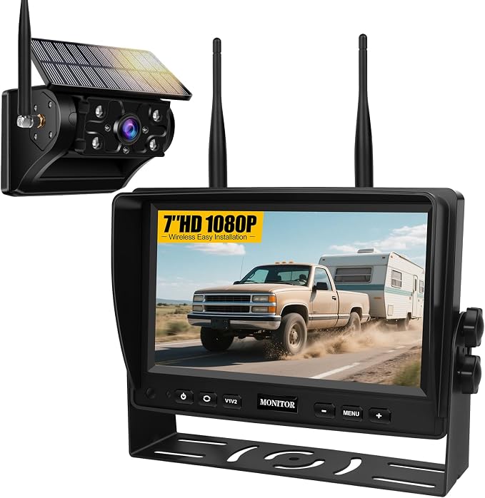 Wireless Backup Camera for Truck RV Trailer Car Camper Tractor Vehicles, Magnetic Solar Reverse Camera,7" HD 1080P Monitor with Portable Rechargeable Waterproof 170° Rear View Camera,IR Night Vision