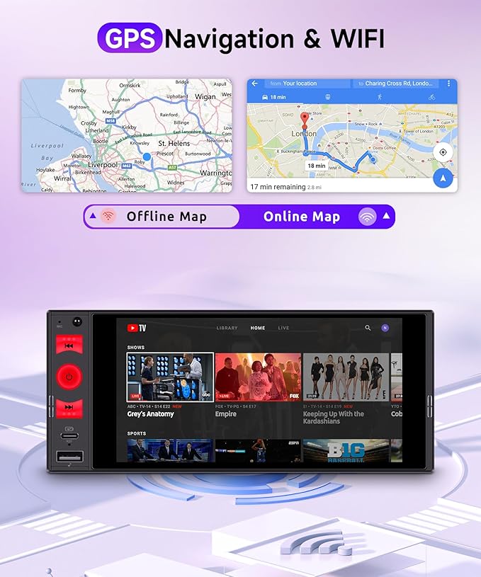 4G+64G Rimoody Car Radio Android 15 Single Din Wireless Carplay Android auto, 1 Din Car Stereo Bluetooth 5.0, Car Audio Receivers GPS WiFi EQ USB/Type-C, FM/RDS, Car Multimedia Player Backup Camera