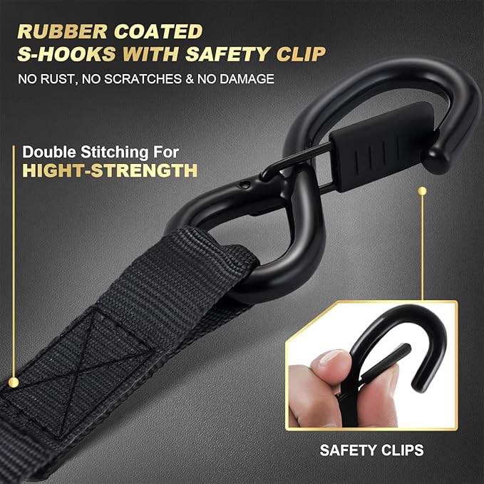 Retractable Ratchet Straps (4-Pack) - 1 Inch x 10 Feet (1,650lb Break Strength) - Heavy Duty Auto Self Retracting Tie Down Straps for Truck, Cargo Trailer, Motorcycle, ATV, UTV - Black