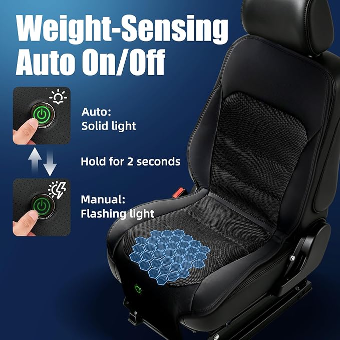 Cooling Car Seat Cover, Cooling Seat Covers For Cars Trucks, 2 Turbon Fans Auto On/Off 12V-24V 3-Speed Air Cooled Seat Cushion, Universal Fit for Summer Truck Office, Non-slip Breathable 3D Mesh