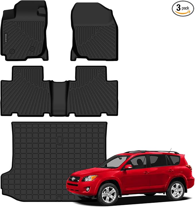 Floor Mats & Cargo Liner for Toyota RAV4 2006 2007 2008 2009 2010 2011 2012 All Weather Protection TPE Rubber Full Set Floor Liners & Trunk Mat 2012 Toyota RAV4 Accessories, Black