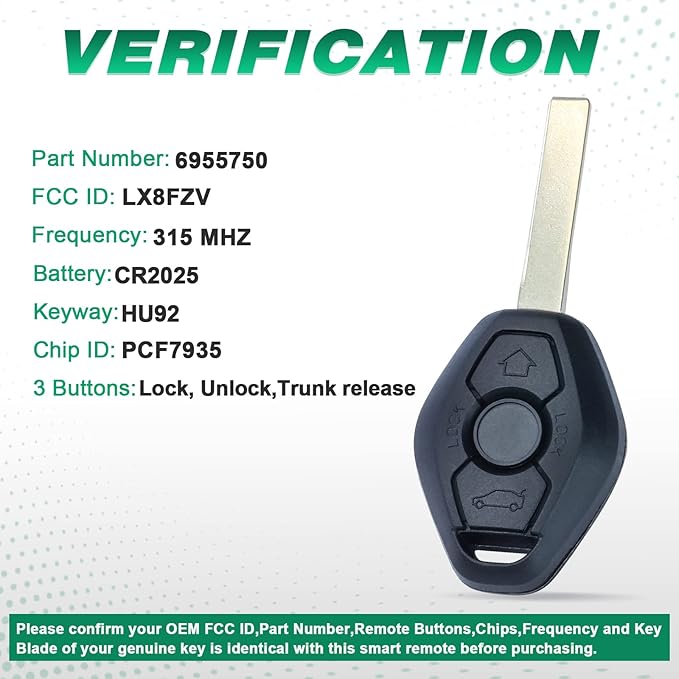 Beefunny 315/433MHz Adjustable ID44 Chip EWS System Remote Car Key Fob 3 Button for BMW 325 330 318 525 530 540 E38 E39 E46 M5 X3 X5 (1)