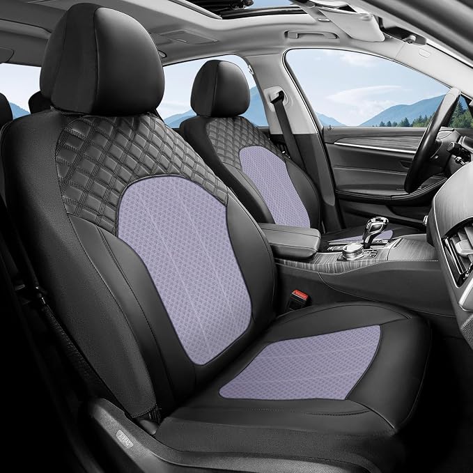 FLORICH Seat Cover Front and Rear Purple Car Seat Cover Mesh Leather Seat Covers Full Set Breathable Car Seats Cushion Protectors Spill-Proof Universal Fit for Most Car SUV Sedan Truck, Black&Purple