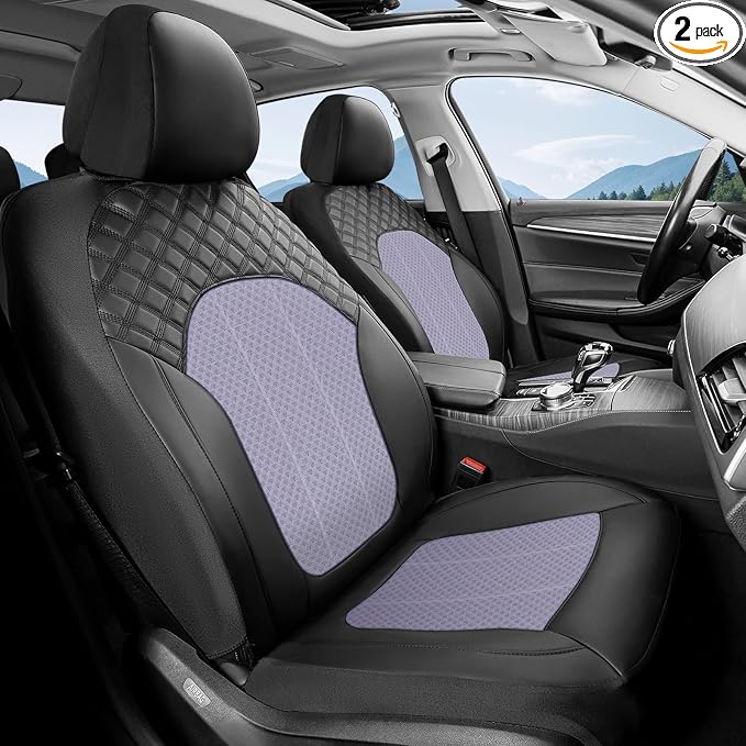 FLORICH Purple Seat Covers for Cars Front Seats Cover Mesh Leather Car Seat Covers Automotive Comfort & Protection Airbag-Compatible Spill-Proof Interior Cover Fit for Most Car SUV Truck, Black&Purple