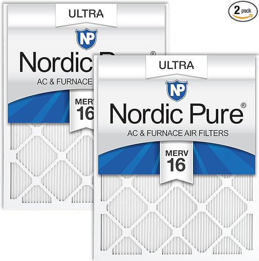 Nordic Pure 14x30x1 (Actual Size: 13 15/16 x 29 15/16 x 3/4) Pleated Ultra MERV 16 AC Furnace Air Filters–With 2.5X More Media for Allergy & Dust Relief, Max Efficiency & Low Airflow Resistance 2 Pack