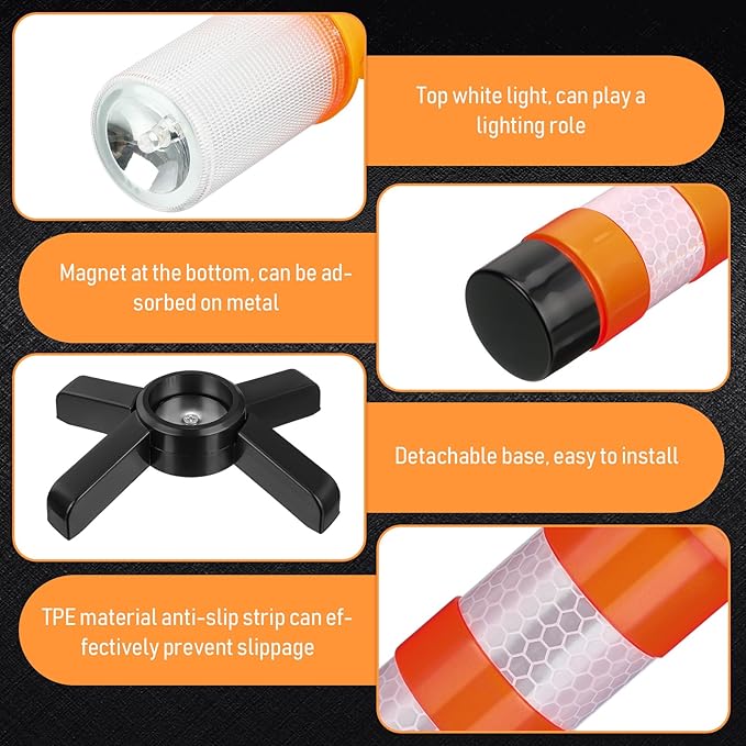 Leumoi 8 Pack Road Flares Emergency Kit LED Roadside Warning Lights Bright Red Highway Flares Lights for Vehicles Road Safety Strobe with Magnetic Bases Detachable Stands Storage for Car Truck