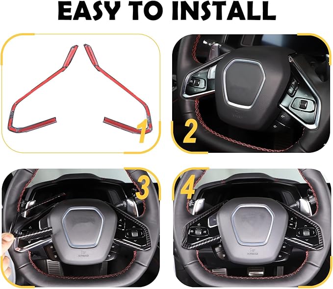 Steering Wheel Button Cover Compatible with Chevrolet Corvette C8 2020-2023, Steering Wheel Frame Trim, Car Steering Wheel Panel Protection Frame Molding Sticker (ABS-Carbon Fiber Pattern)