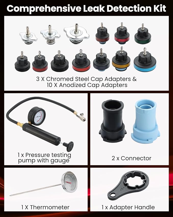 ATPEAM 18pcs Radiator Pressure Pump Cooling System Car Leak Tester Detector Tool Water Tank Adapter Auto Coolant Vacuum Purge Head Gasket