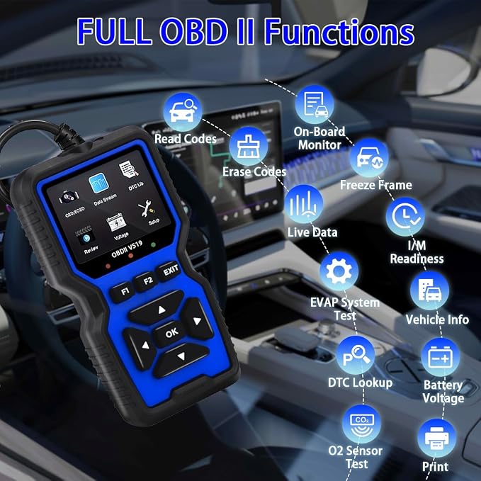 V519 OBD II Car Scanner, Diagnostic Error Finder, Fault Code Detection and Real-Time Data Stream, Compatible with All OBD II Protocol Vehicles from 1996+