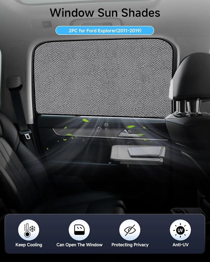 Car Window Shade for Ford Explorer 2011-2019,2 Pack UV & Glare Protection, Breathable Privacy Screen, Insect & Bug Blocker Magnetic Mesh Side Rear Sun Shades for Baby Camping, Napping & Travel